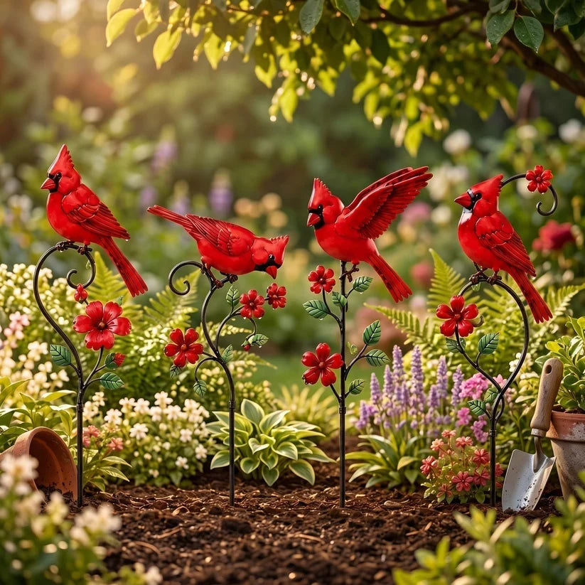 Outdoor Red Cardinal Garden Stake Decoration for Garden Display