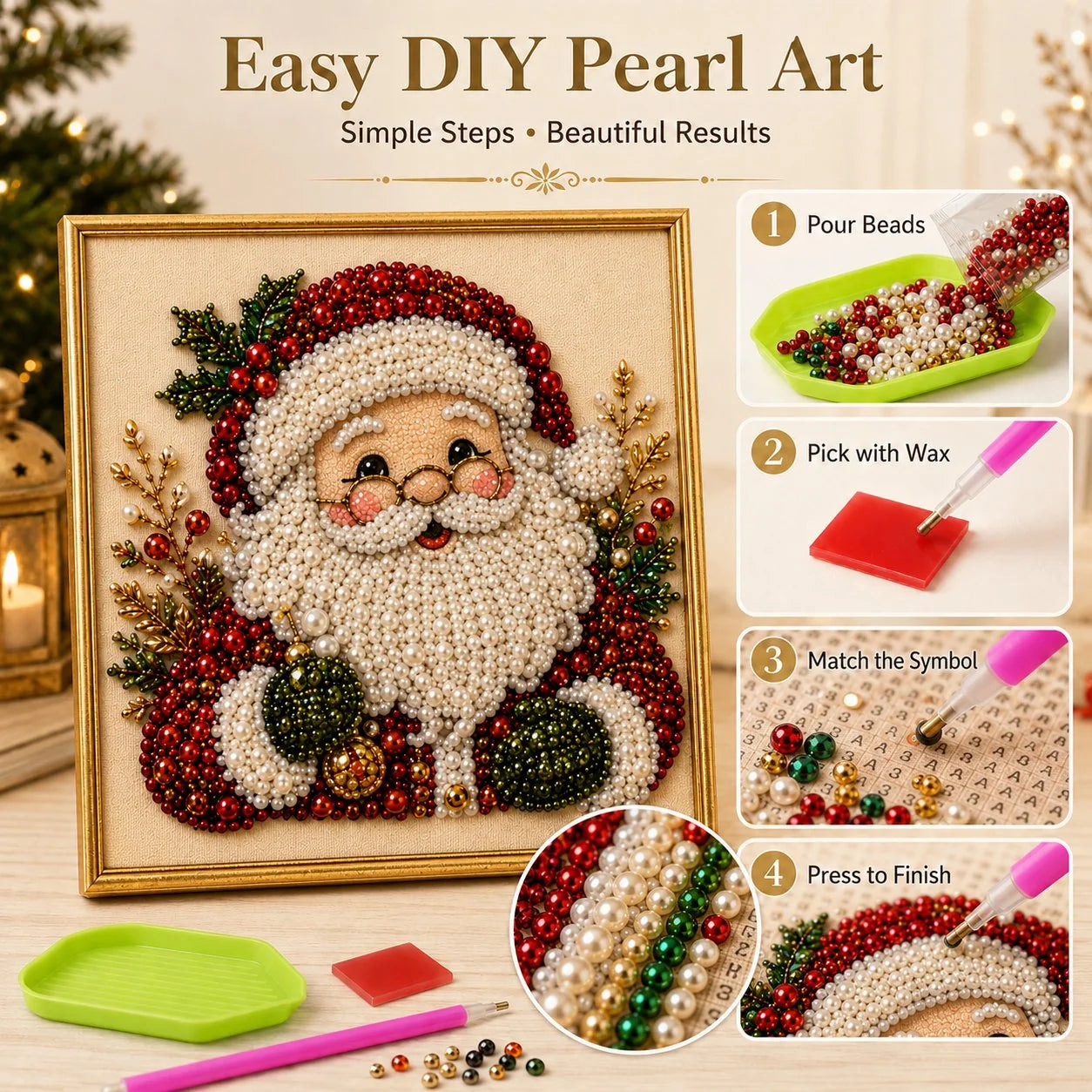 Beginner Christmas Pearl Mosaic Kit for Relaxing Holiday Crafting