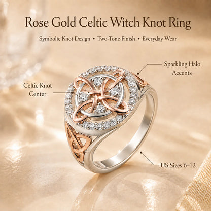 Distinctive Two-Tone Celtic Knot Ring – Rose Gold & Silver Statement