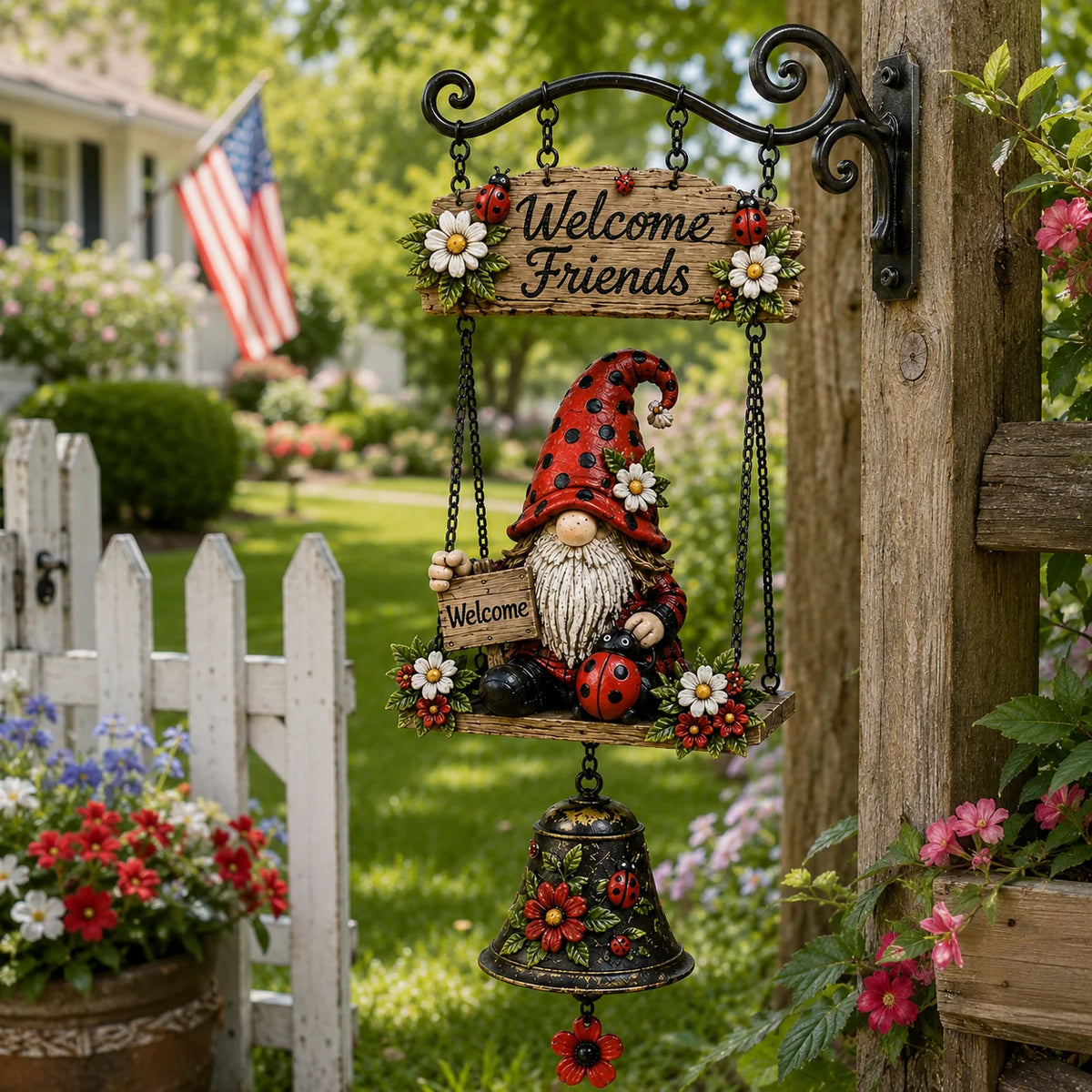 Outdoor Rustic Garden Gnome Bell Outdoor Decor for Garden Display