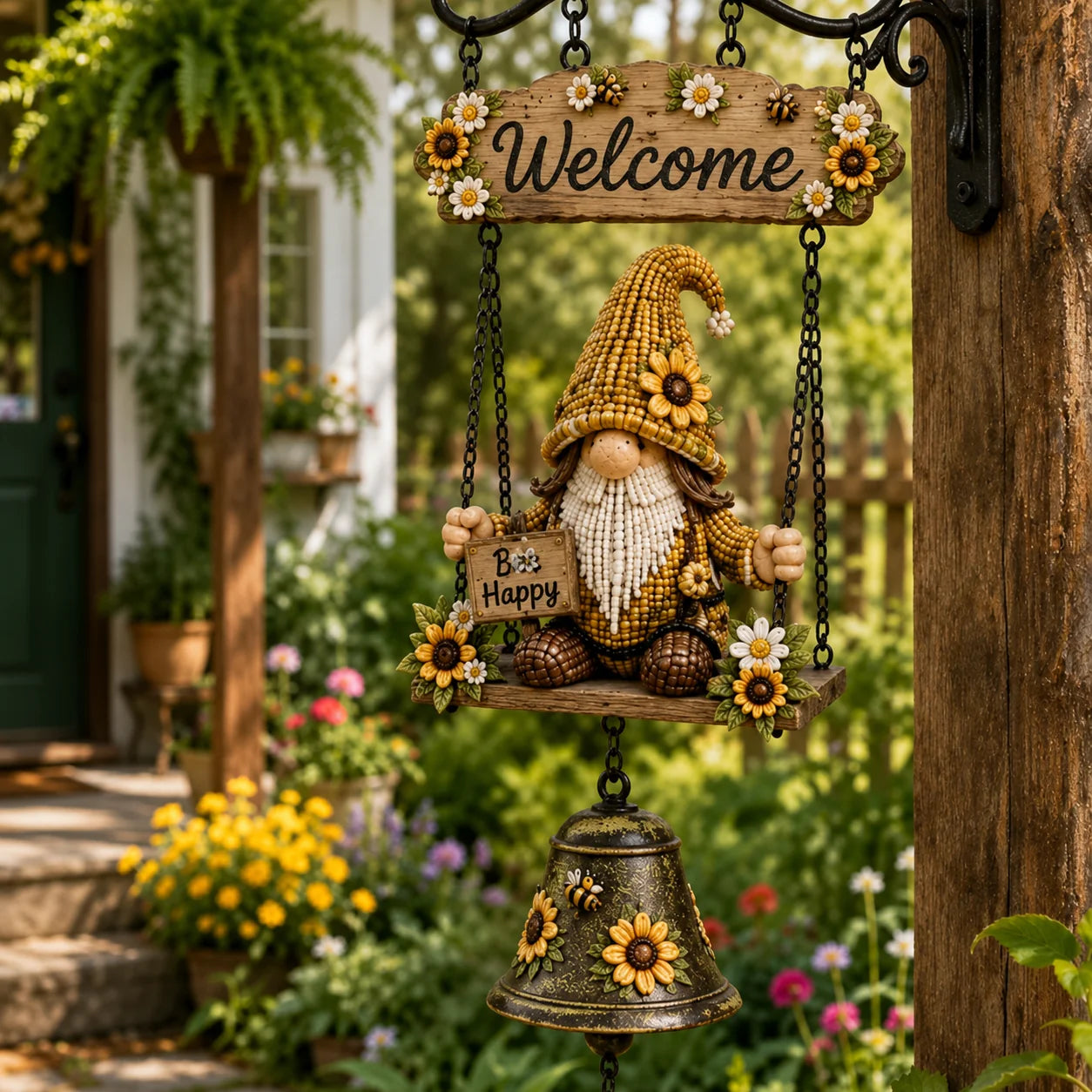 Outdoor Rustic Garden Gnome Bell Outdoor Decor for Garden Display