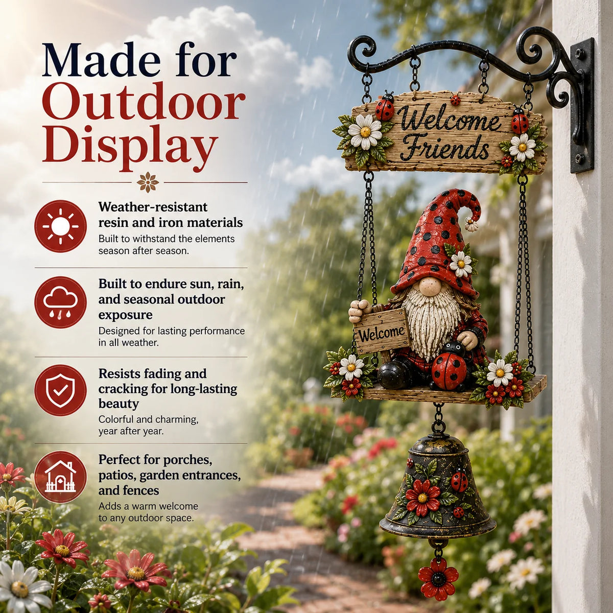 Outdoor Rustic Garden Gnome Bell Outdoor Decor for Garden Display