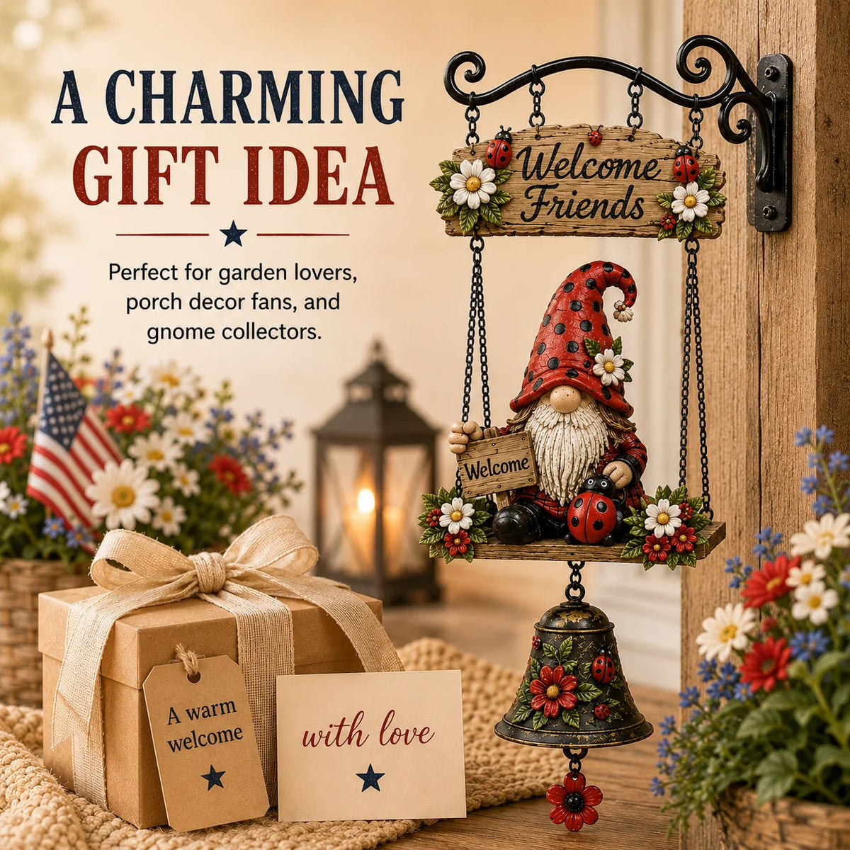 Outdoor Rustic Garden Gnome Bell Outdoor Decor for Garden Display