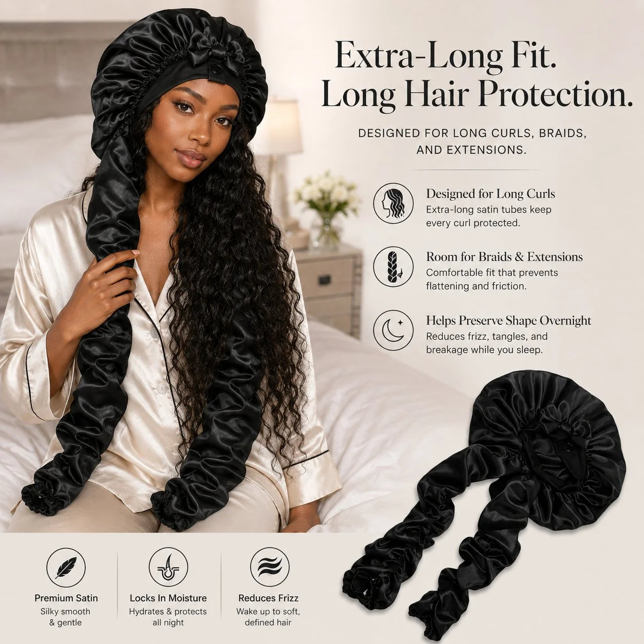 Purpose-Built Silk Bonnet for Long Curly Hair for Everyday Use