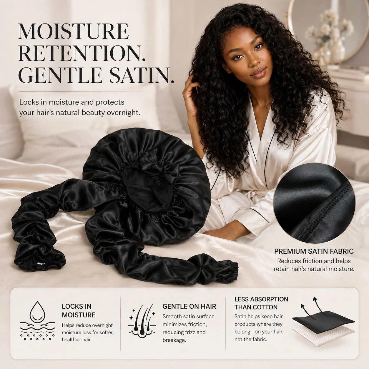 Purpose-Built Silk Bonnet for Long Curly Hair for Everyday Use