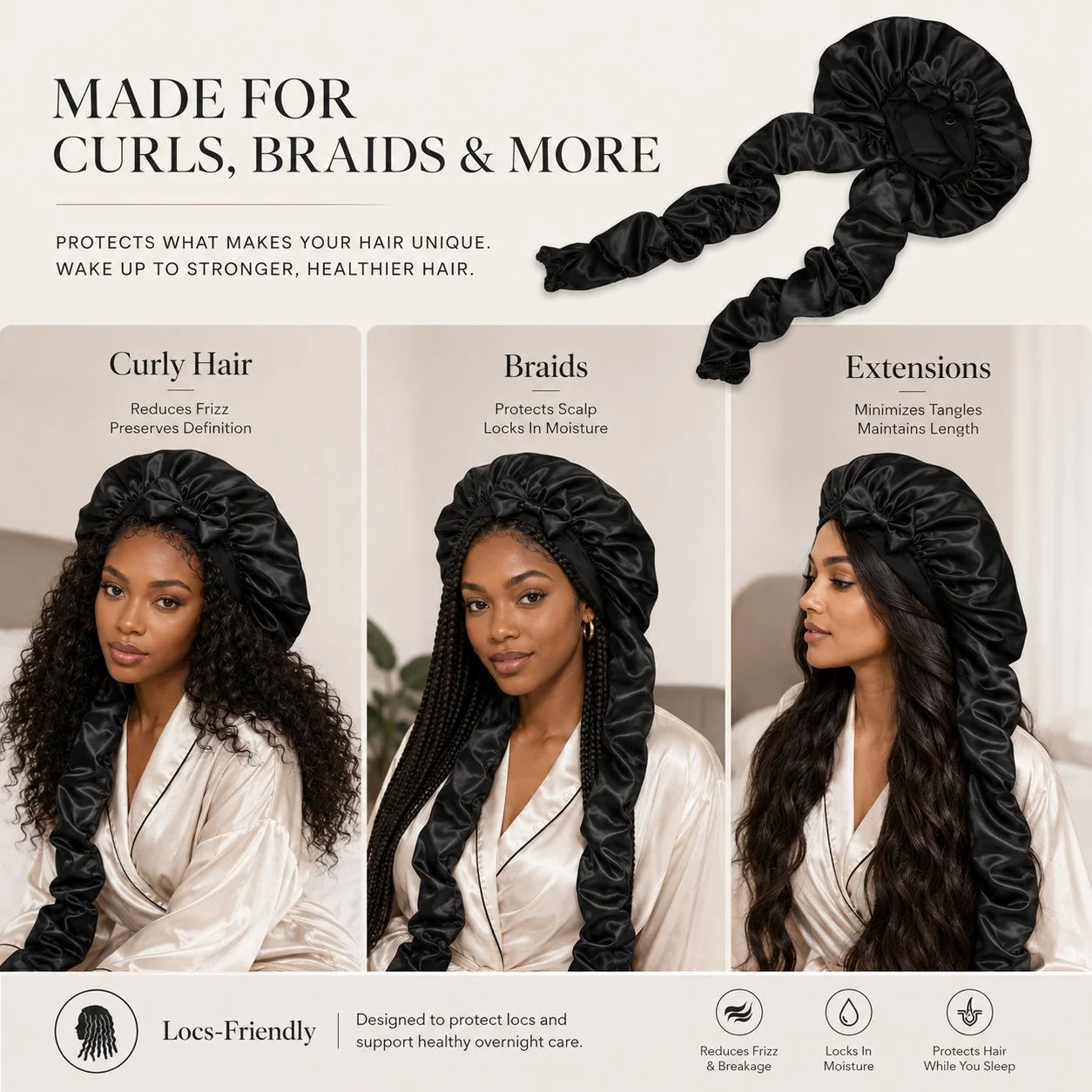 Purpose-Built Silk Bonnet for Long Curly Hair for Everyday Use