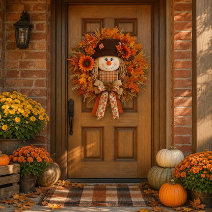 Vehicle-Ready Lighted Scarecrow Fall Wreath for Front