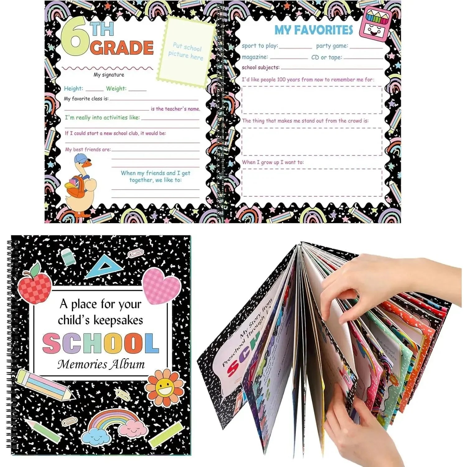 Kids' 13-Year School Memory Album with 14 Pockets and 34 Pages