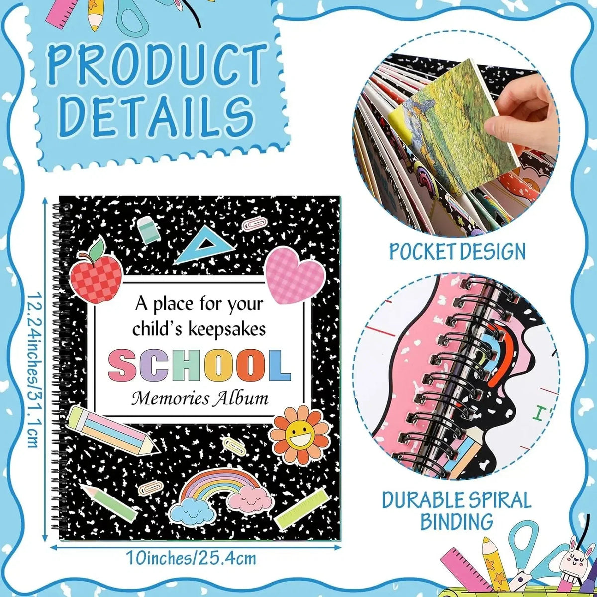 Kids' 13-Year School Memory Album with 14 Pockets and 34 Pages