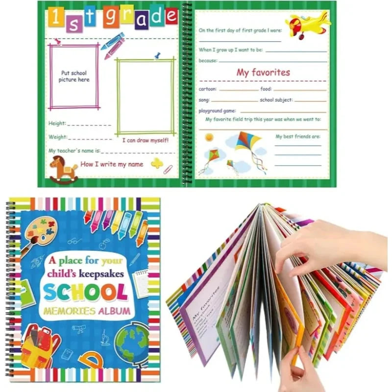 Kids' 13-Year School Memory Album with 14 Pockets and 34 Pages