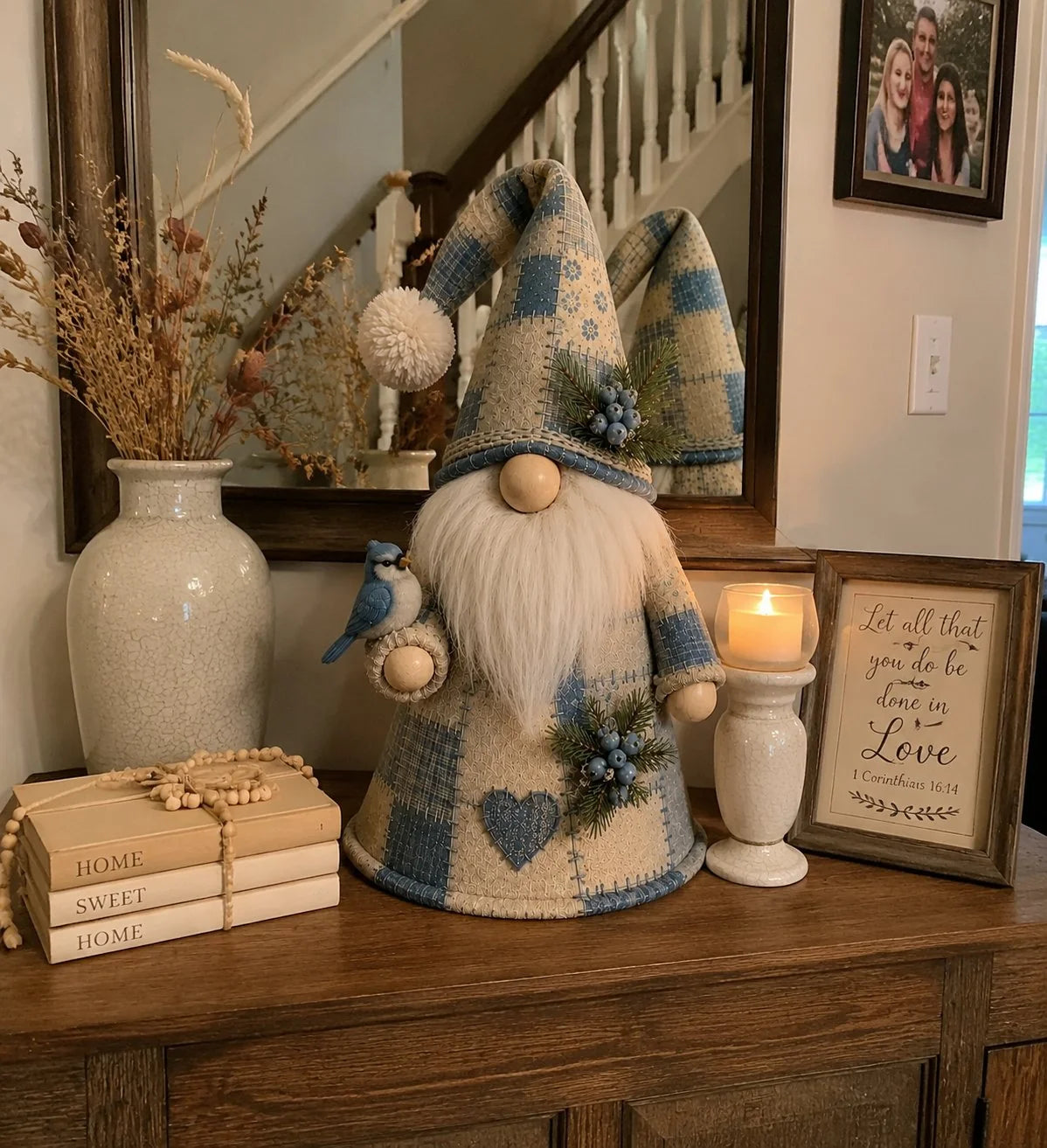 Glowing Bird-Gnome Patchwork Ornament Collection