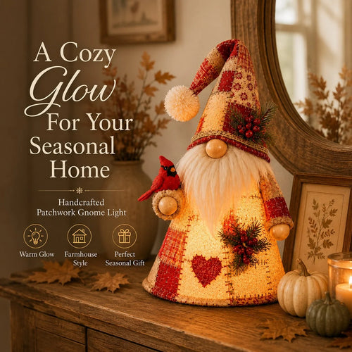 Glowing Bird-Gnome Patchwork Ornament Collection