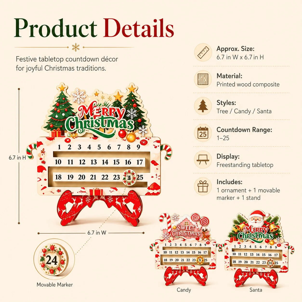 Purpose-Built 25-Day Countdown Ornament for Everyday Use