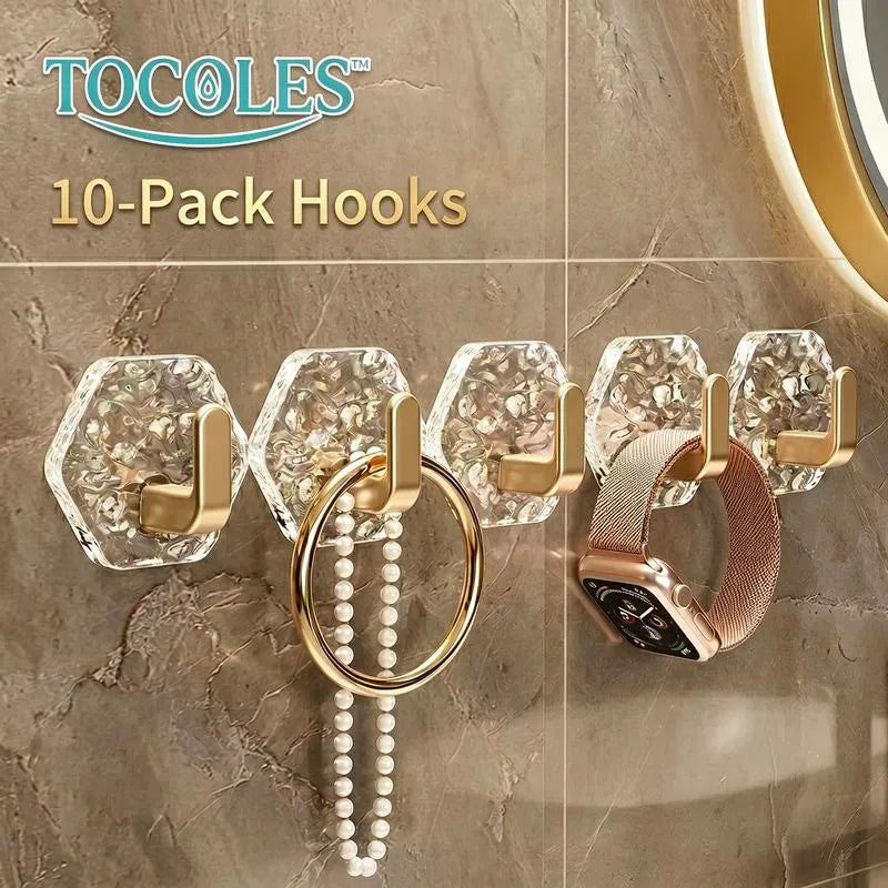 Space-Saving Self-Adhesive Hooks 10/20 Pack Hexagonal Ripple Design