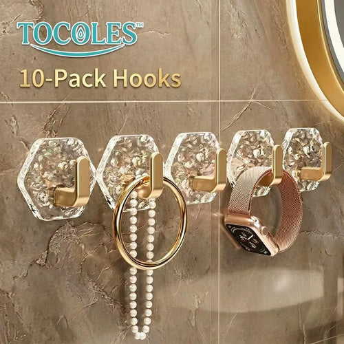 Space-Saving Self-Adhesive Hooks 10/20 Pack Hexagonal Ripple Design