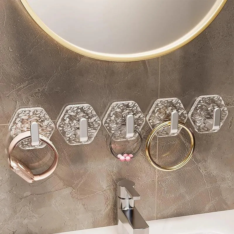Space-Saving Self-Adhesive Hooks 10/20 Pack Hexagonal Ripple Design