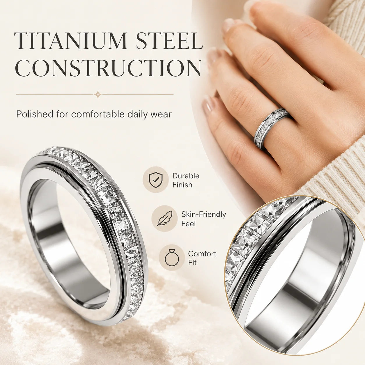 Distinctive September Laurel Anxiety Rings for Women and men Titanium