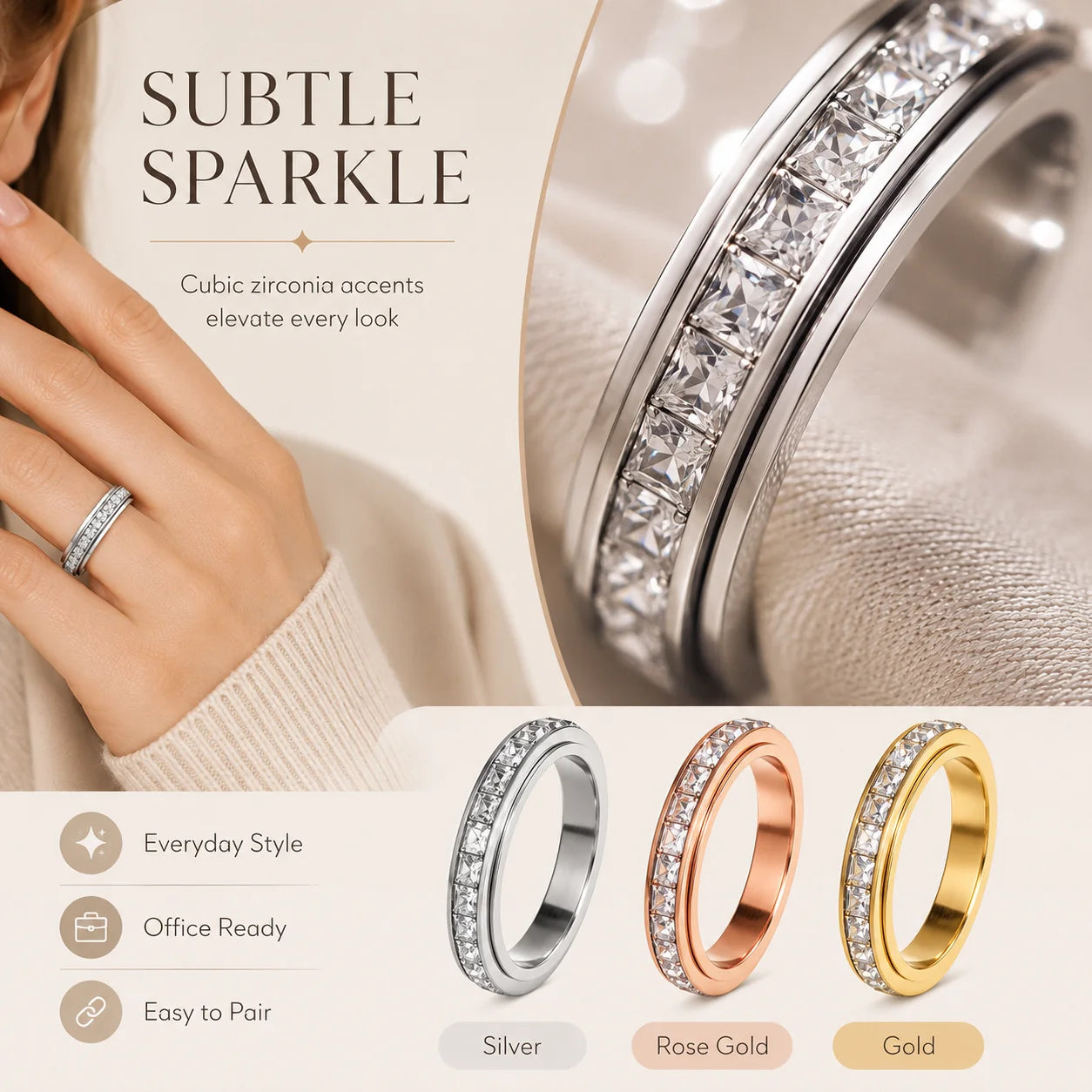 Distinctive September Laurel Anxiety Rings for Women and men Titanium
