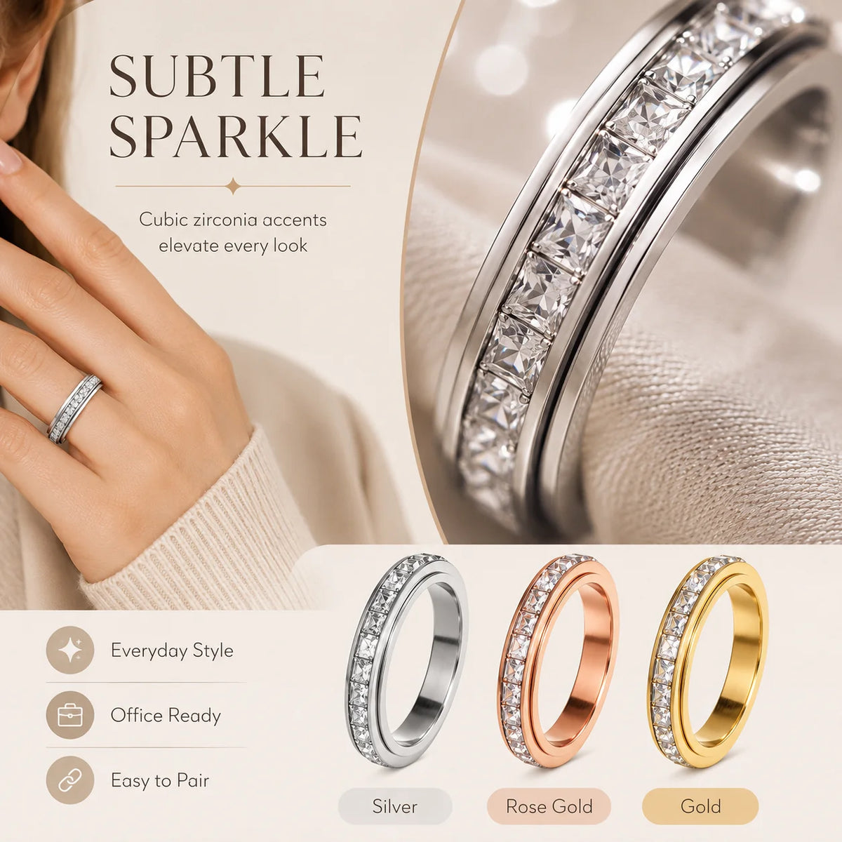 Distinctive September Laurel Anxiety Rings for Women and men Titanium