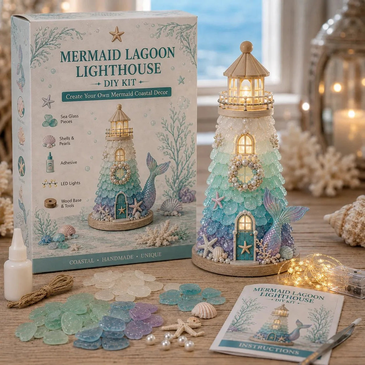 Decorative Beginner-Friendly DIY Lighted Sea Glass-Style Lighthouse