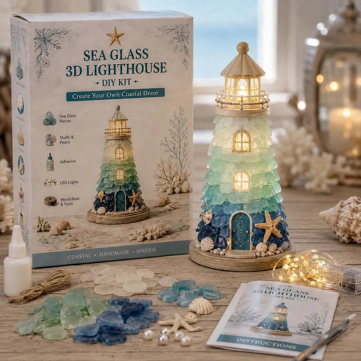 Decorative Beginner-Friendly DIY Lighted Sea Glass-Style Lighthouse