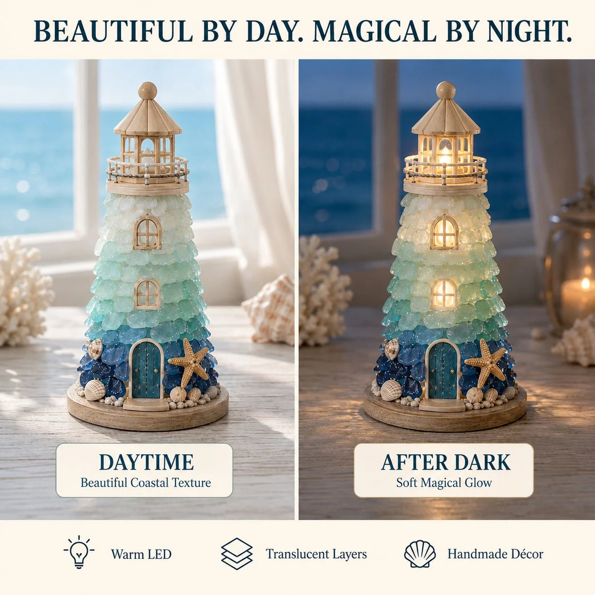 Decorative Beginner-Friendly DIY Lighted Sea Glass-Style Lighthouse