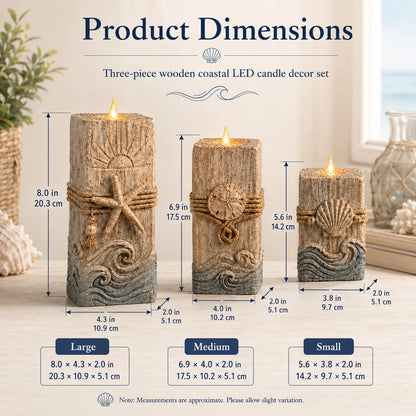 Seashell-Inspired Wooden Candle Trio with Battery LED Glow