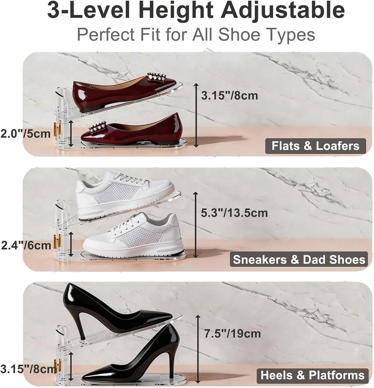 Space-Saving Shoe Organizer for Closet – Stackable Rack with Height