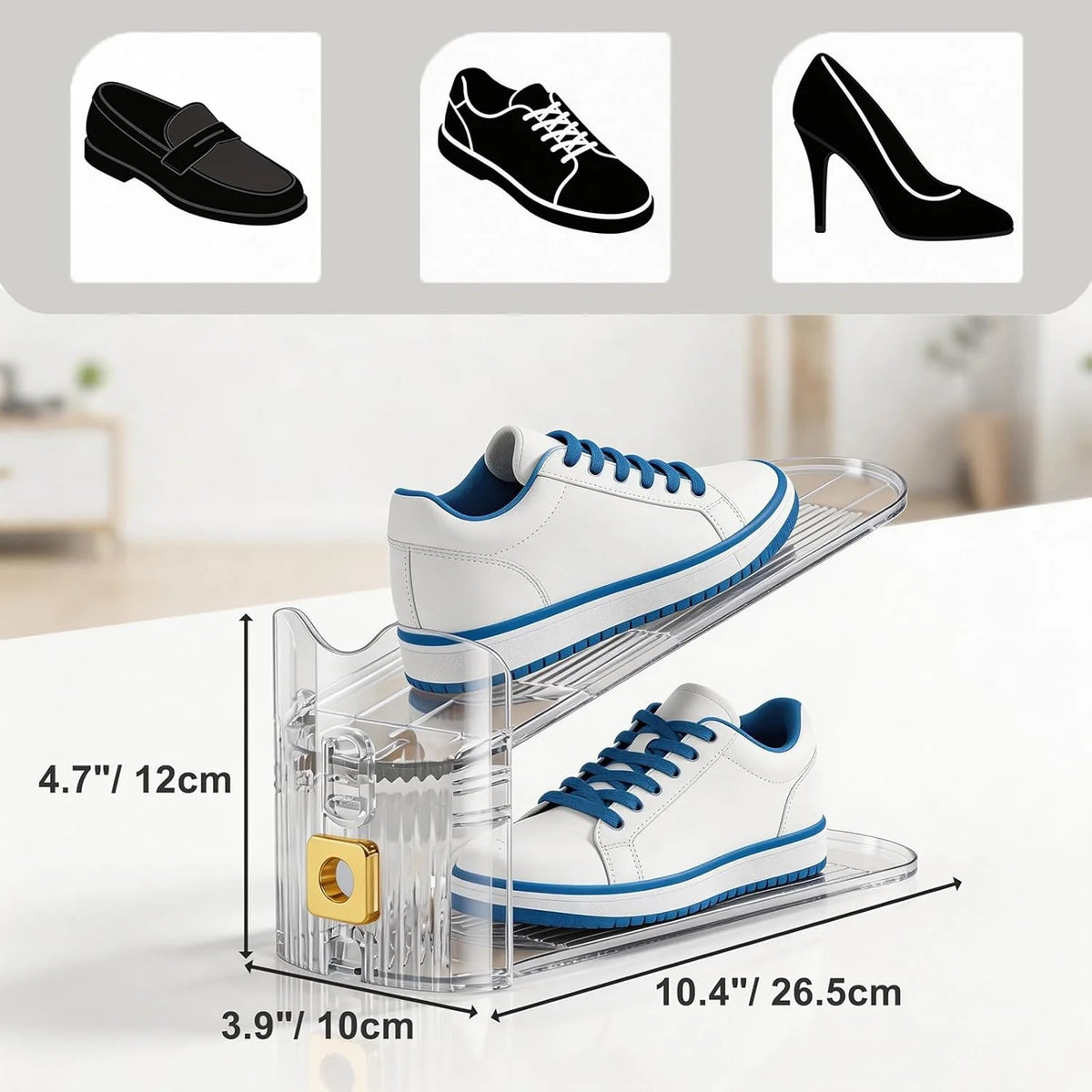 Space-Saving Shoe Organizer for Closet – Stackable Rack with Height