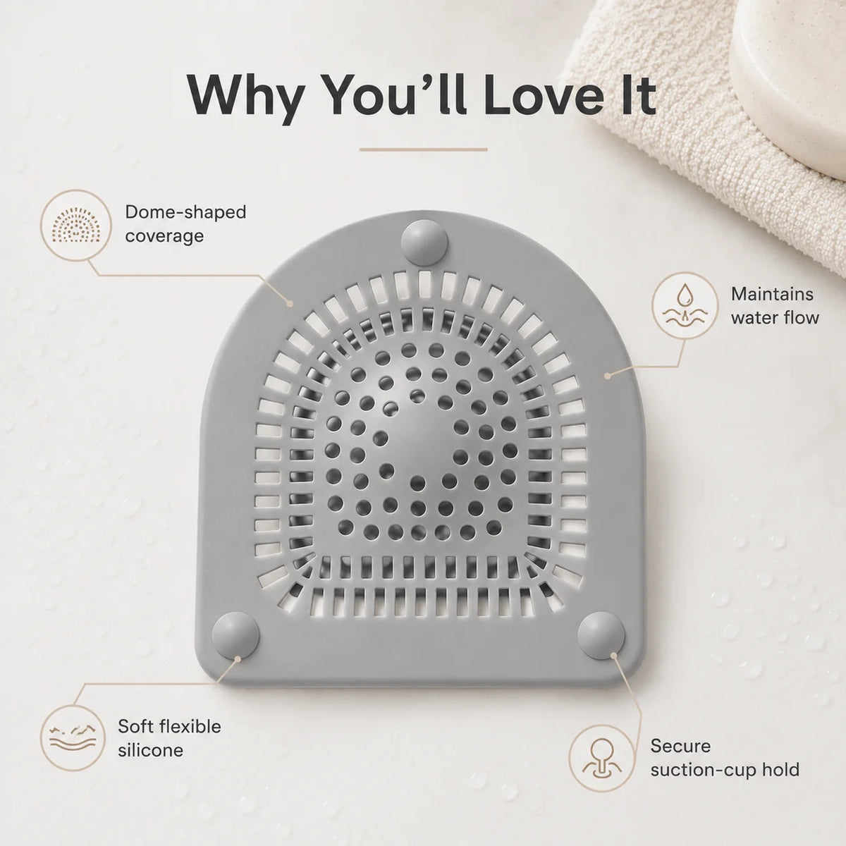 Easy-Care Silicone Shower Drain Hair Catcher 6" Flexible Dome Cover