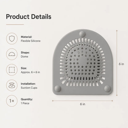 Easy-Care Silicone Shower Drain Hair Catcher 6" Flexible Dome Cover