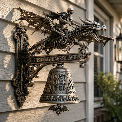 Dragon-Riding Skeleton Wall Chime with Happy Place Message
