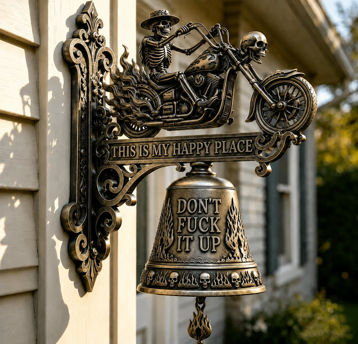 Dragon-Riding Skeleton Wall Chime with Happy Place Message