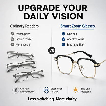 Decorative Smart Zoom Reading Glasses – Auto Adjust Focus & Blue