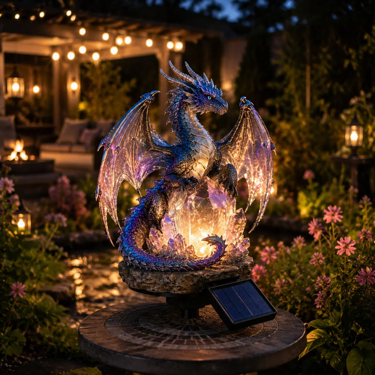 Amethyst Dragon Solar Ornament with a Crystal Garden Glow