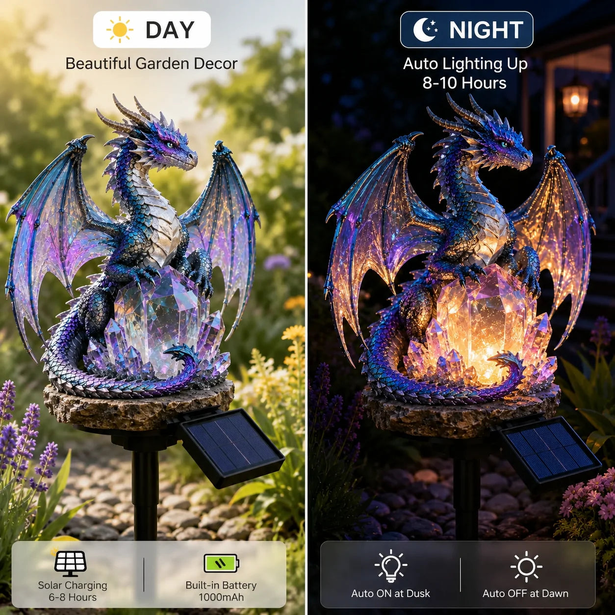 Amethyst Dragon Solar Ornament with a Crystal Garden Glow