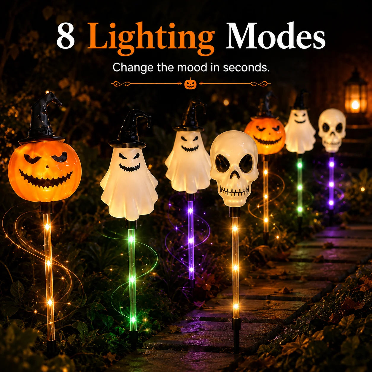 Halloween Solar Stakes with Pumpkins, Ghosts and Skulls