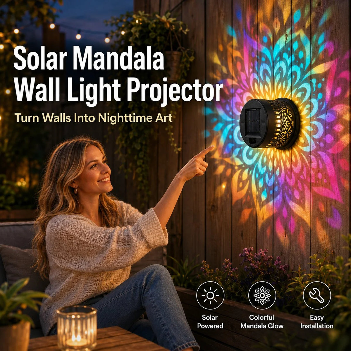 Outdoor-Ready Solar Mandala Wall Light for Garden Display