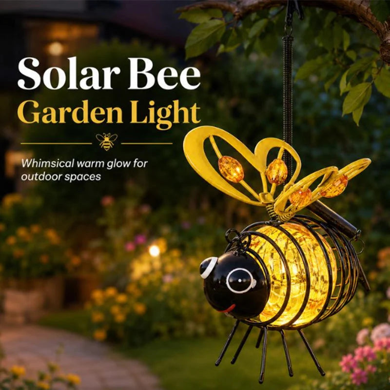 Outdoor Hanging Solar Bee Light – Warm Amber Glow, Flicker- , Garden