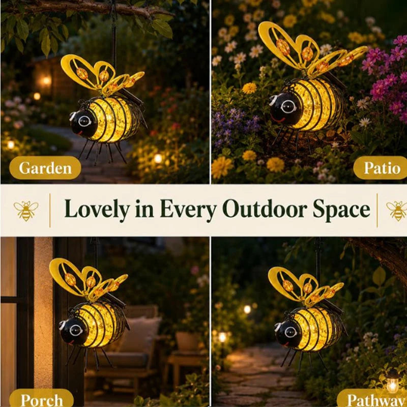Outdoor Hanging Solar Bee Light – Warm Amber Glow, Flicker- , Garden