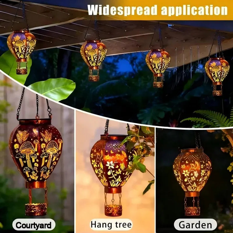 Outdoor Solar-Powered Hot Air Balloon Lantern for Garden Display