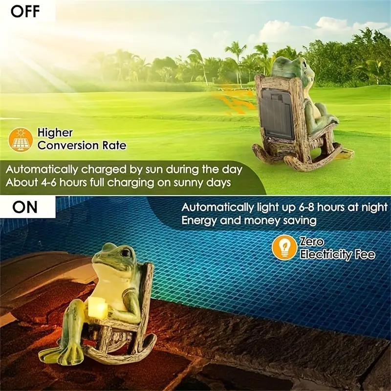 Charming Solar-Powered Frog on Rocking Chair Statue