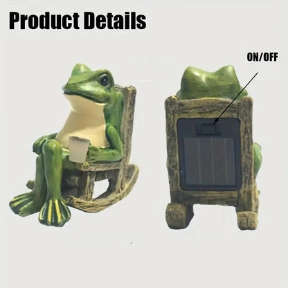 Charming Solar-Powered Frog on Rocking Chair Statue