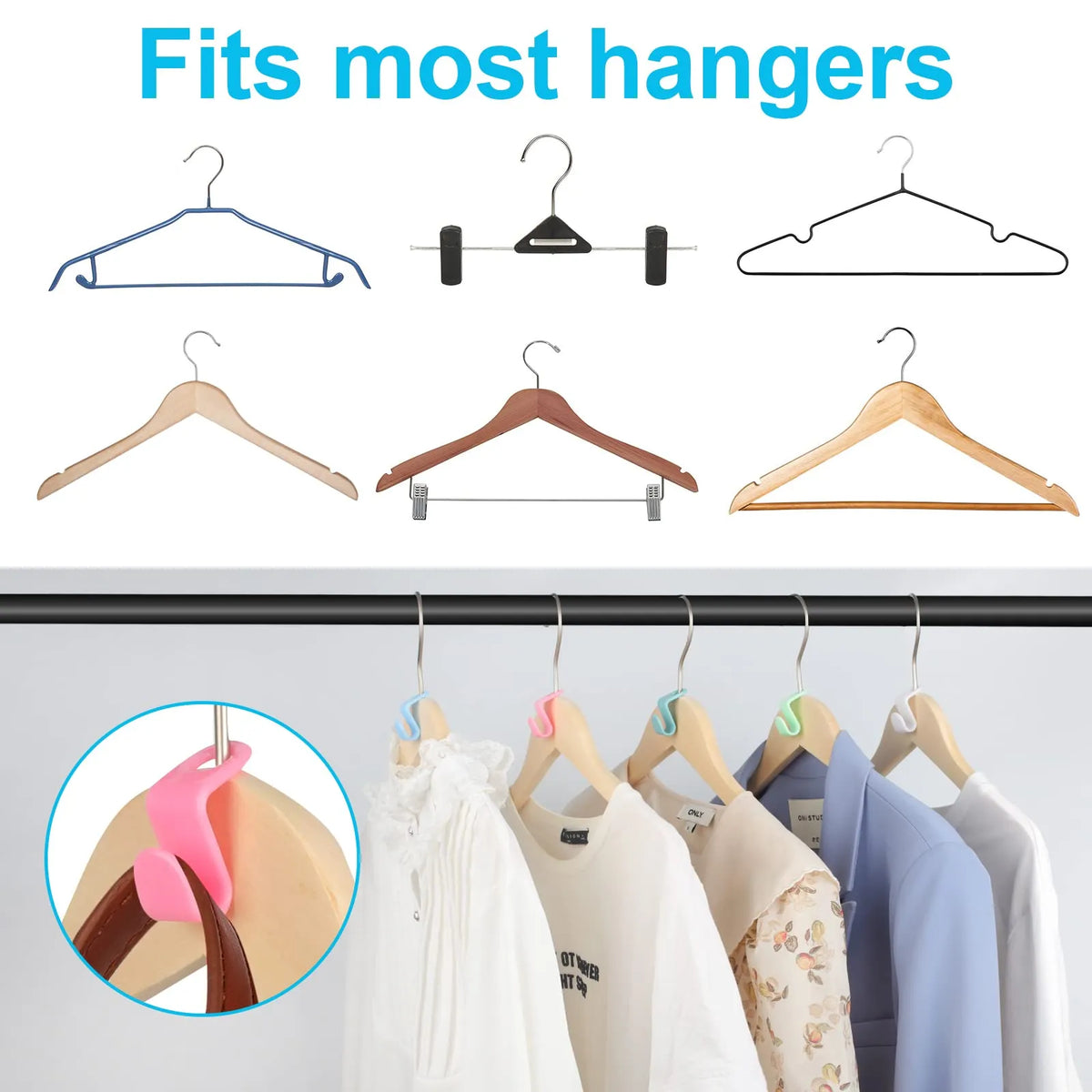100-Piece Space-Saving Hanger Connector Set for Closets
