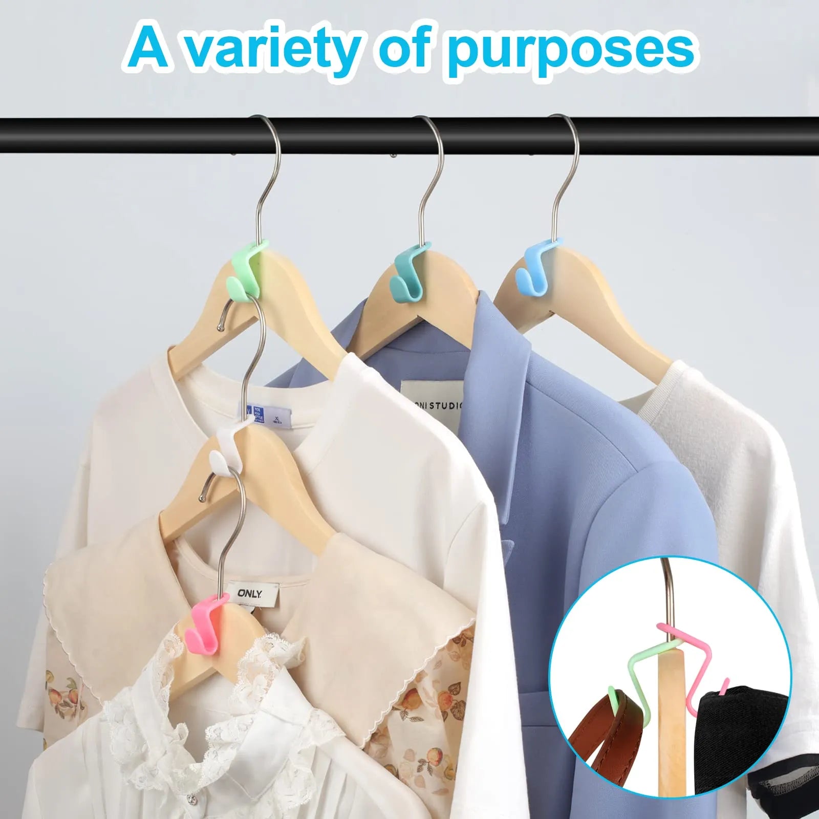 100-Piece Space-Saving Hanger Connector Set for Closets