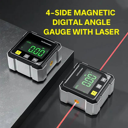 4-Side Magnetic Digital Angle Gauge with Precision Laser Guide
