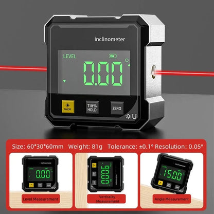 4-Side Magnetic Digital Angle Gauge with Precision Laser Guide