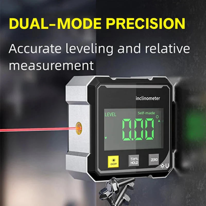 4-Side Magnetic Digital Angle Gauge with Precision Laser Guide