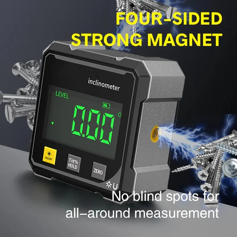 4-Side Magnetic Digital Angle Gauge with Precision Laser Guide