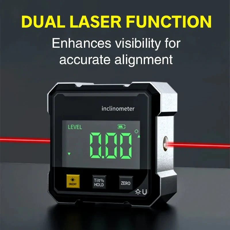 4-Side Magnetic Digital Angle Gauge with Precision Laser Guide